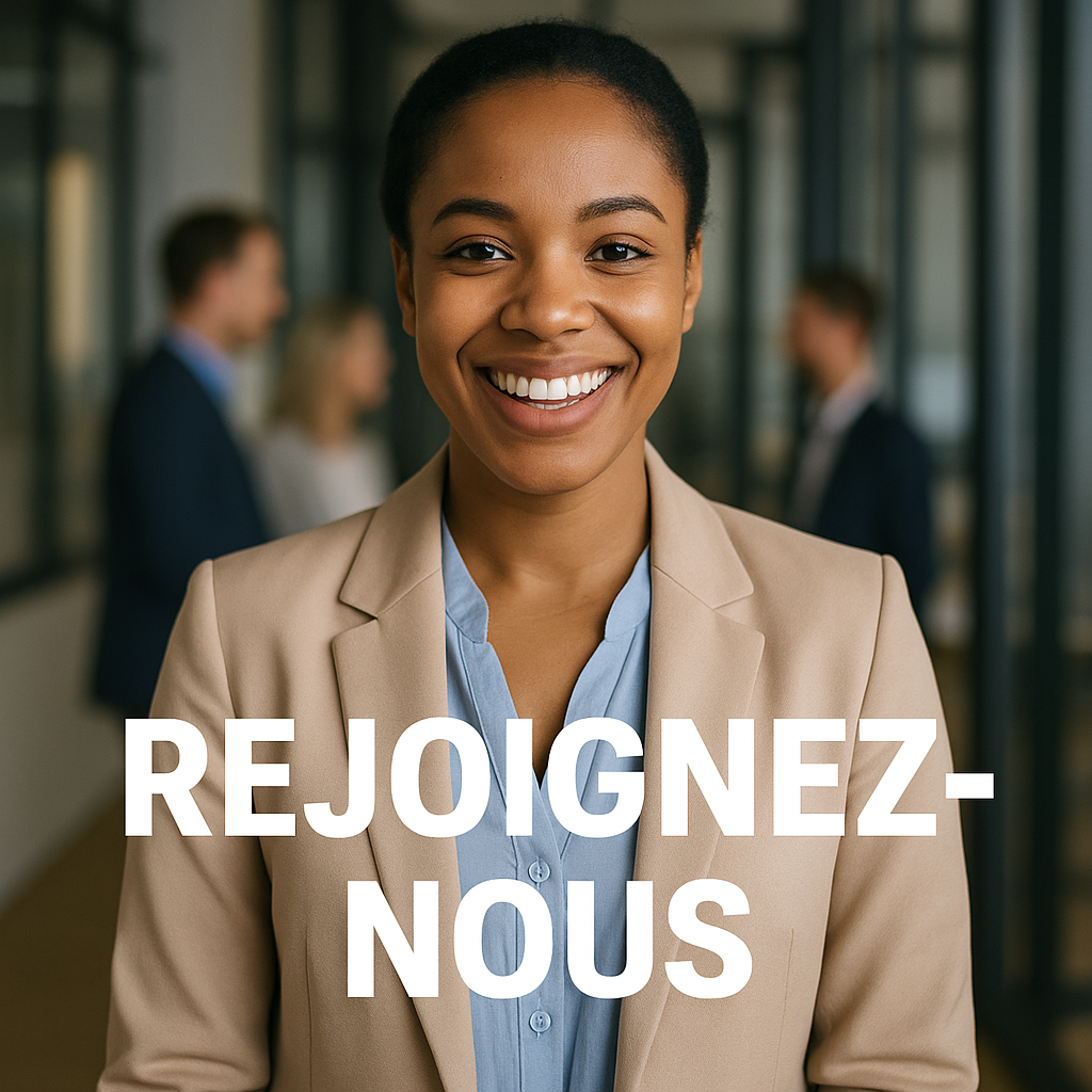 Photo de candidate, avec  texte rejoignez-nous